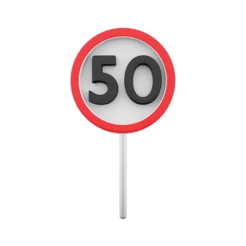 a road sign with the number 50 on it