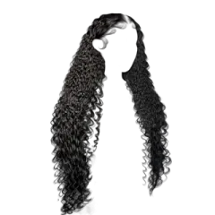 a woman with long curly hair on her head