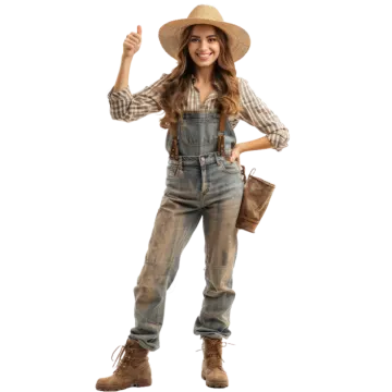 a woman in overalls and cowboy boots posing for the camera