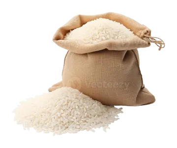 a bag full of rice on a white background