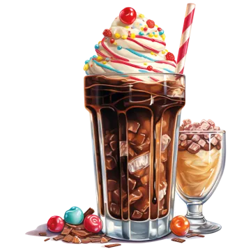 a glass filled with ice and chocolate