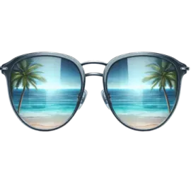 a pair of sunglasses with palm trees on the beach