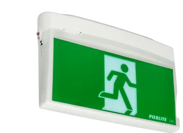 a green and white emergency exit sign