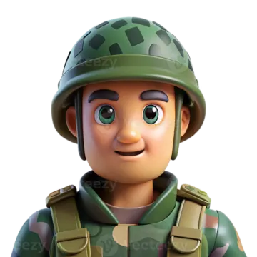 a 3d soldier with a helmet and green uniform