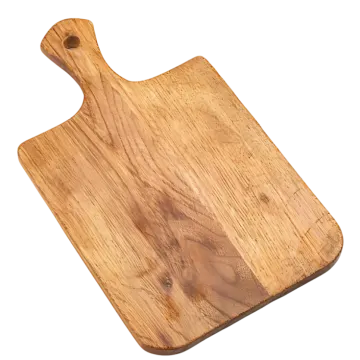 a wooden cutting board on a white background