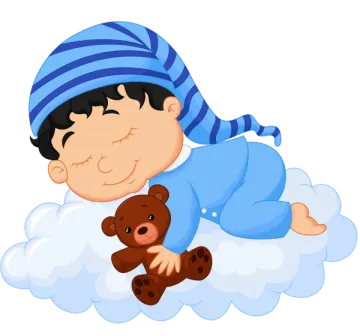 a baby sleeping on a cloud with a teddy bear