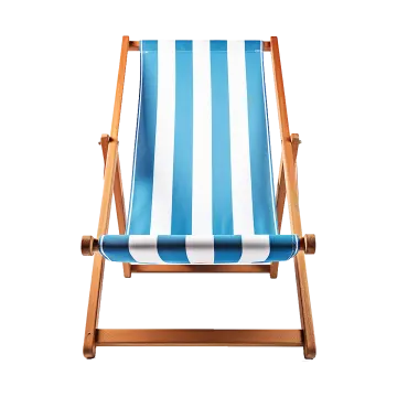 a blue and white striped beach chair