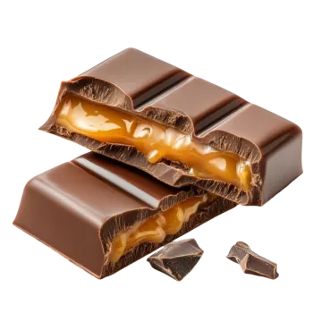 Two pieces of chocolate with cara on white background