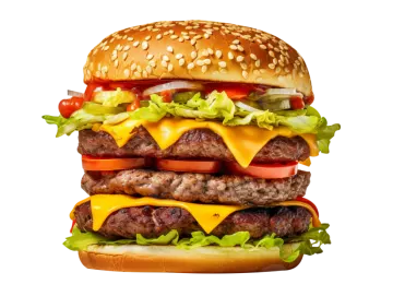 a hamburger with cheese, tomato and lete