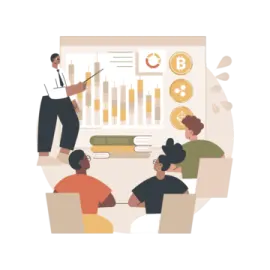 a group of people sitting around a table with graphs on it
