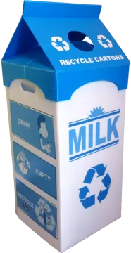 a blue and white recycling box