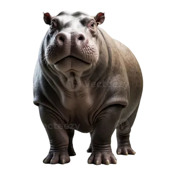 a hippo is standing and looking at the camera