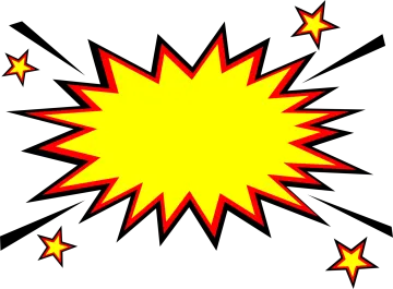 a yellow and red explosion with stars
