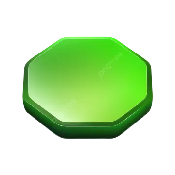 a green hexagon button on a white background