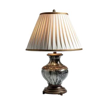 a table lamp with a white shade on it