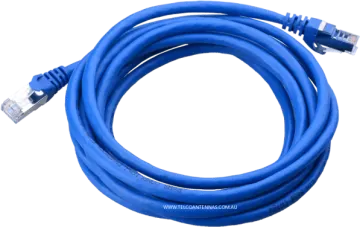 a blue ethernet cable on a white background