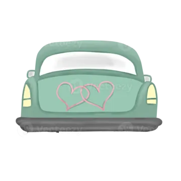 a green car with two hearts on the hood