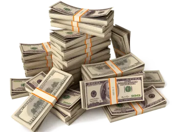 a pile of money on a white background
