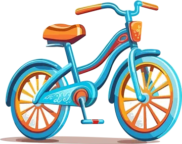 a blue bicycle with orange wheels