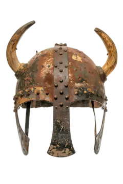 an old viking helmet with horns and horns