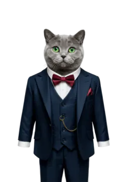 a cat wearing a suit and bow tie