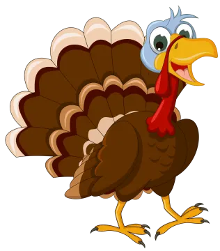 a cartoon turkey standing and smiling