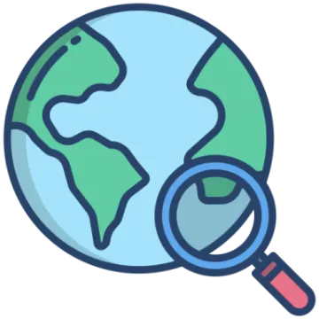 a globe with a magni and a red dot on it