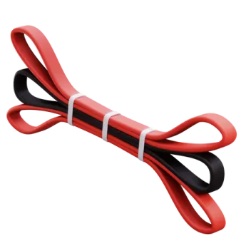 a red and black jump rope on a white background