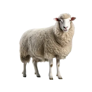 a sheep standing in front of a white background