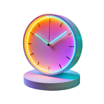 a clock with neon colored lights on it