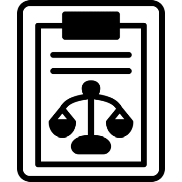 A black and white icon of a scale