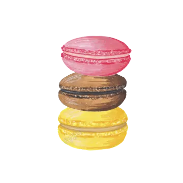 a watercolor painting of three macaroons