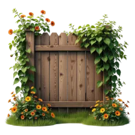 a wooden fence with flowers growing out of it