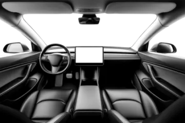 a black and white image of a car interior