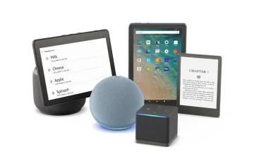 a smart device next to an amazon echo speaker