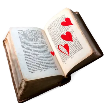 an open book with a red heart on it