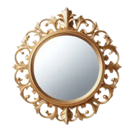 a gold framed mirror with an ornate design