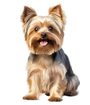a yorkshire terrier dog sitting on a white background