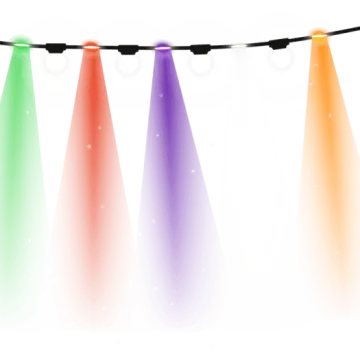 a string of colorful lights on a white background