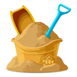 a sandbox with a shovel in it