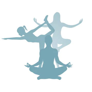 a silhouette of two people doing yoga