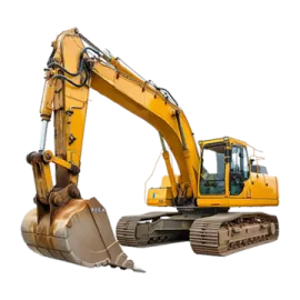 a yellow exor digger with a white background