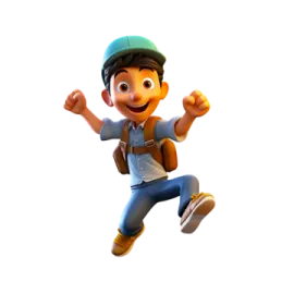 a cartoon character in a blue shirt and green hat