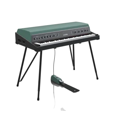 a green and black keyboard on a white background