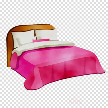 a bed with pink sheets and pillows on it