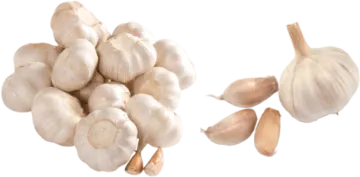 a pile of garlic on a white background