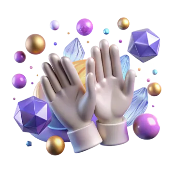 a pair of hands reaching out from a pile of crystals