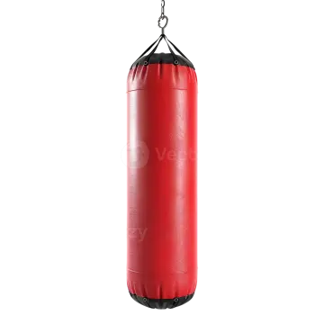 a red punching bag hanging on a white background