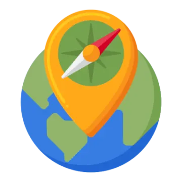 a map with a compass on it