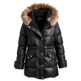 a black jacket with a fur collar and hood